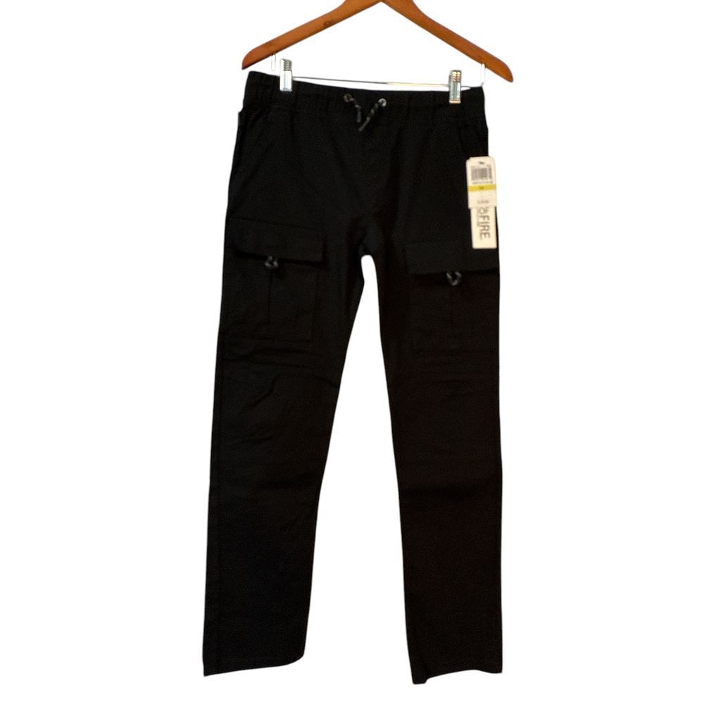 Ring of Fire Kids Black Cargo Pants with Drawstring Pockets Streetwear Size 14